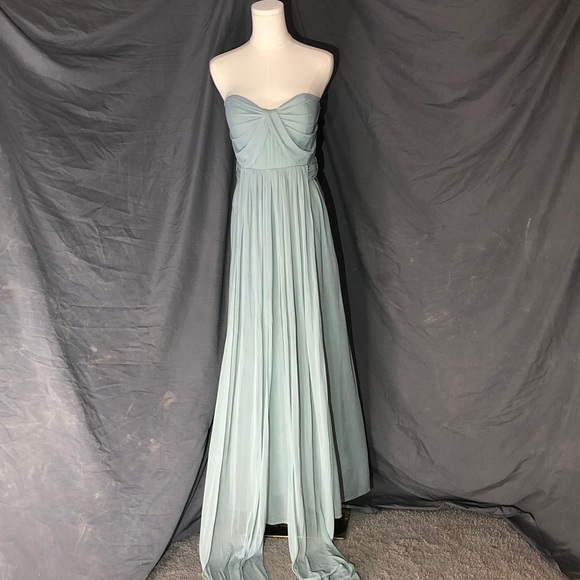 Elegant Strapless Light Sage Green Evening Gown - Picture 5 of 12